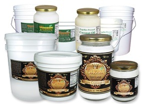 Photo of various coconut oils, virgin and refined