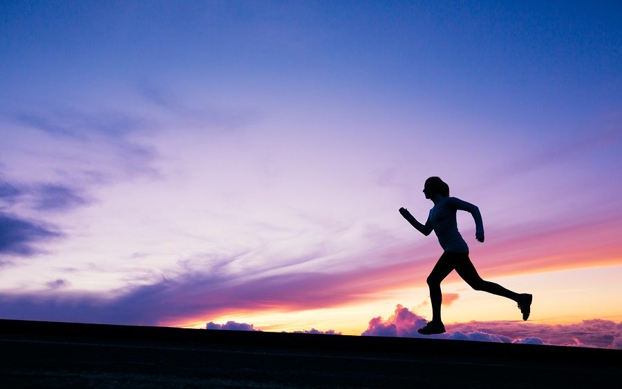 Female Runner Silhouette, Woman Running into sunset, colorful su