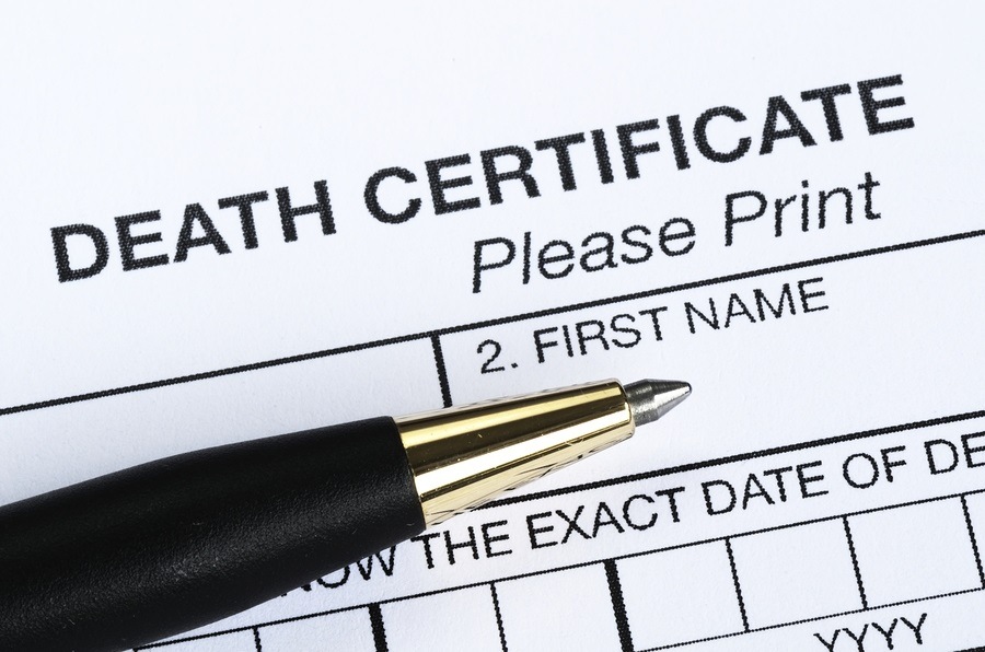 This is a closeup view of the Death certificate