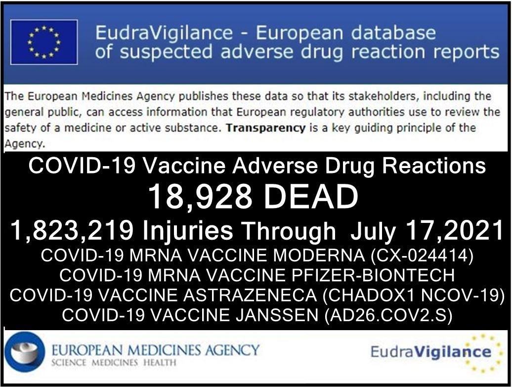 Datenbank der Europischen Union fr
                        unerwnschte Nebenwirkungen von Impfstoffen
                        zeigt 18’928 Tote und 1,8 Millionen Verletzte
                        (davon 50% schwer)