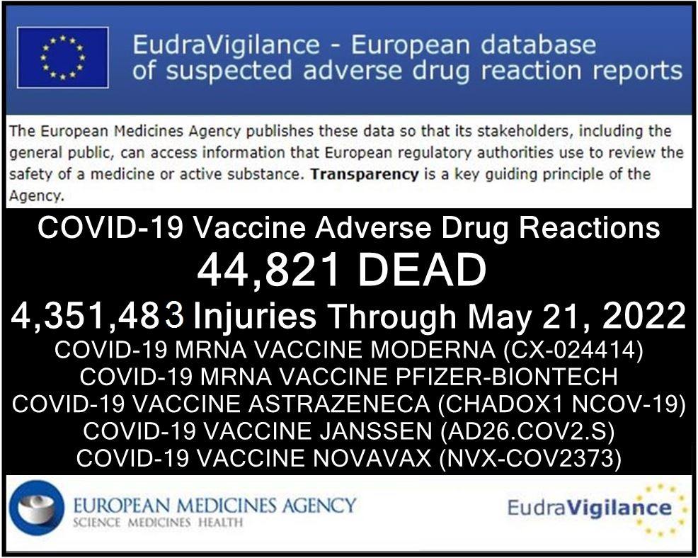 44,821 Dead 4,351,483 Injured Following COVID-19 Vaccines in European Database of Adverse Reactions