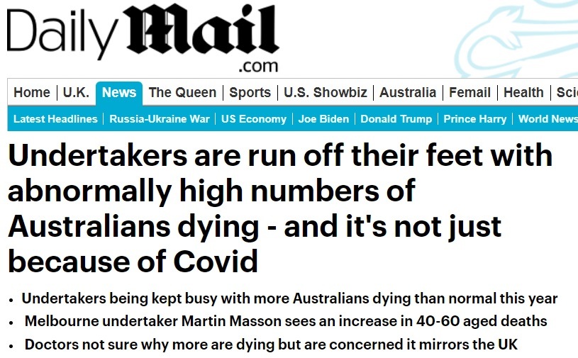 “Unexplained Deaths” Becoming #1 Cause of Death in 2022 in Canada, Australia, and Europe  Daily-Mail-Australia-undertakers