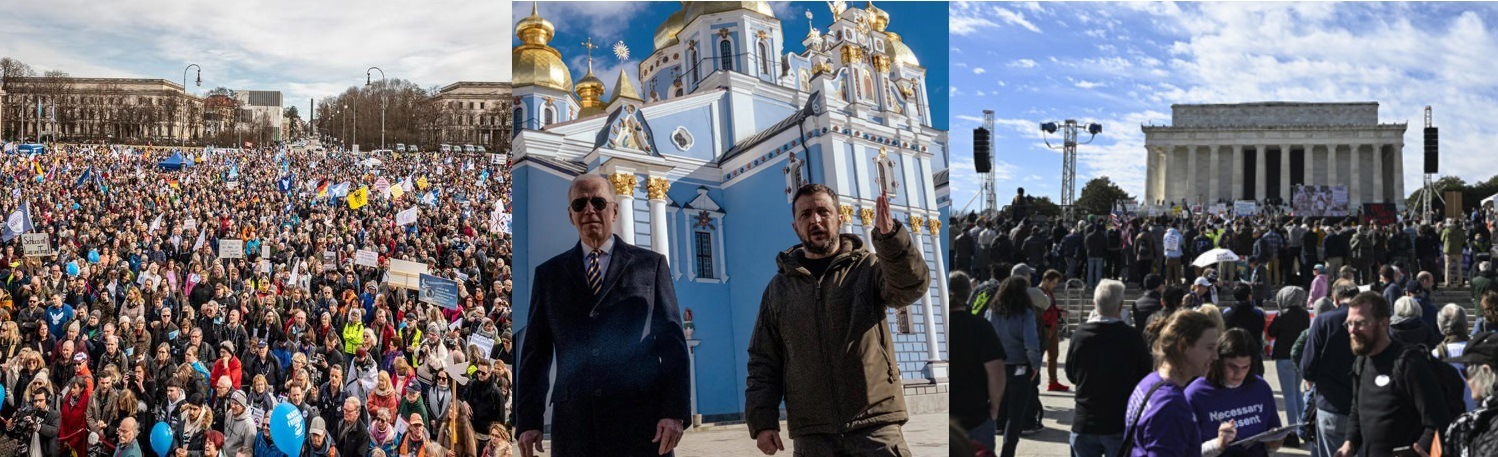 Tens of Thousands Worldwide Protest War in Ukraine as Biden Secretly Shows up in Kiev to Support War and Pledge Half $BILLION More in Weapons War-protests-Biden-Zelensky