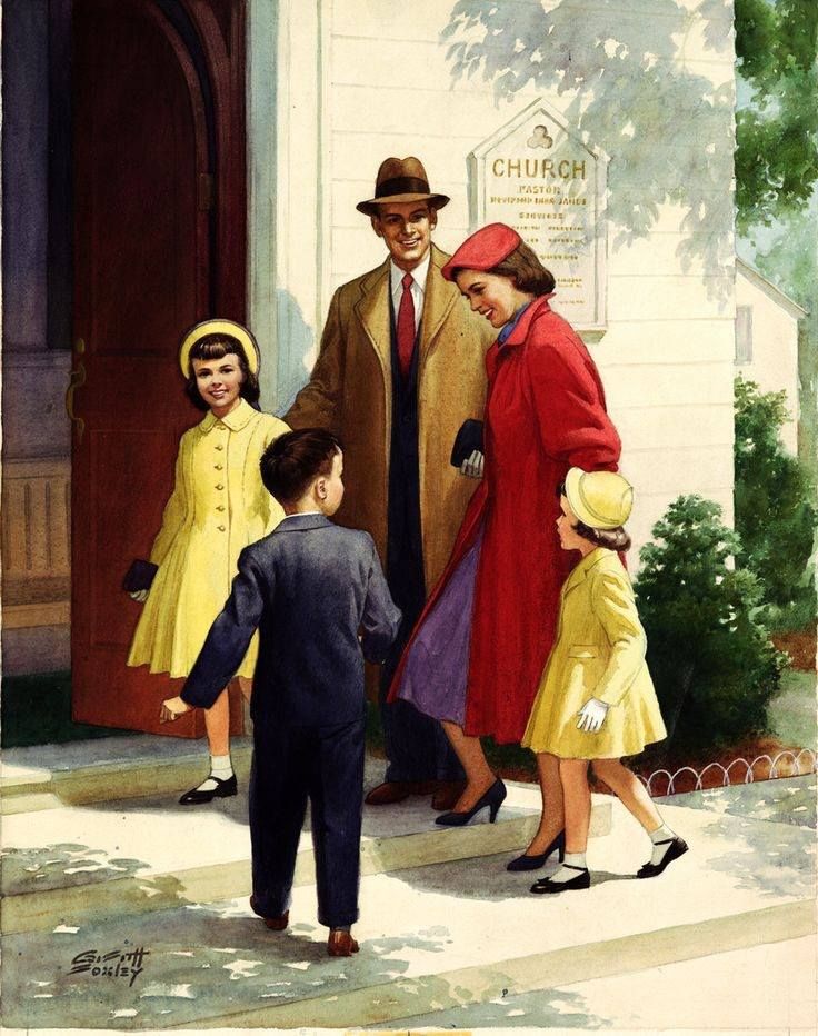 american family going to church