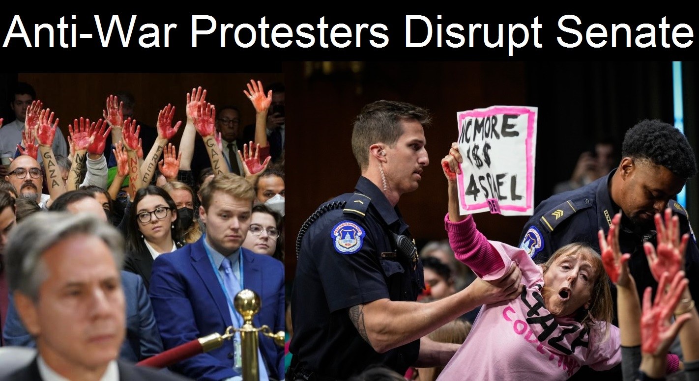 anti-war protesters disrupt senate hearing