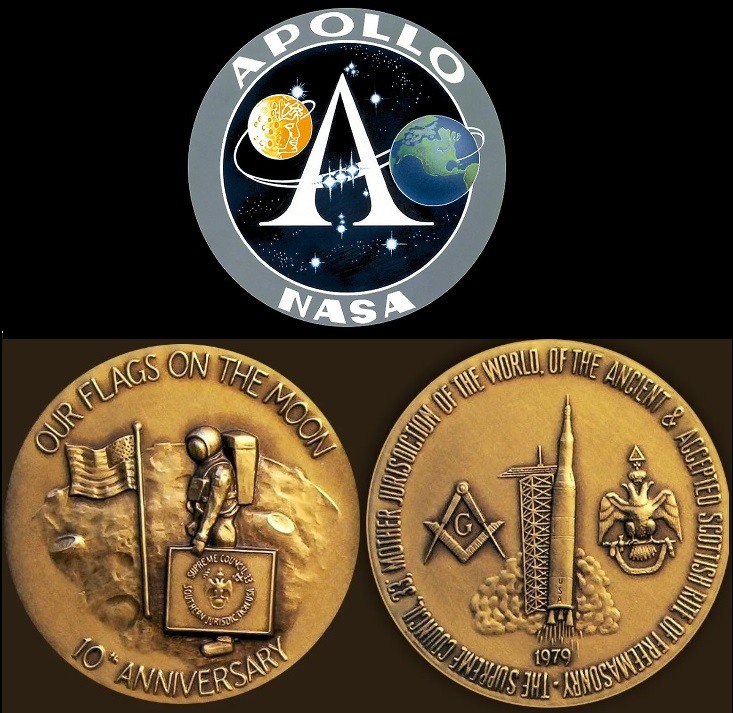 Apollo-logo-and-commerative-coins-moon-landing