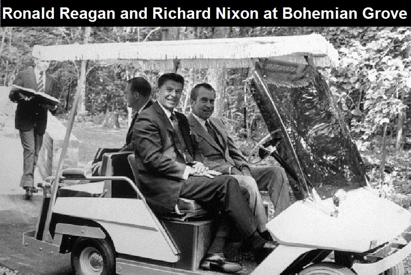 Richard Nixon and Ronald Reagan ride in a golf cart. (Photo by © CORBIS/Corbis via Getty Images)