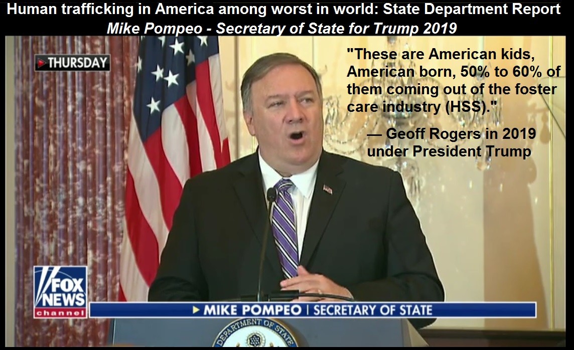 Mike Pompeo child trafficking 2019 Trump Secretary of State